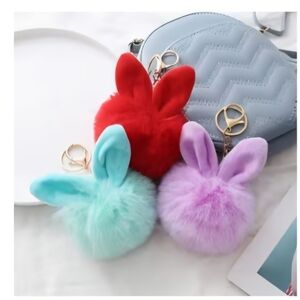 NWT Sey Of 3 Random Color Pluffy Bunny Ear Keychains